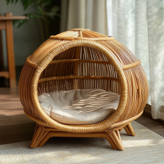 Pet bed, wicker dog bed, cat bed, American-style retro solid wood animal house furniture, Teddy Bichon Frise dog mattress