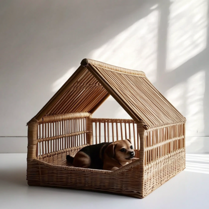 Pet bed, wicker dog bed, cat bed, American-style retro solid wood animal house furniture, Teddy Bichon Frise dog mattress - Image 11