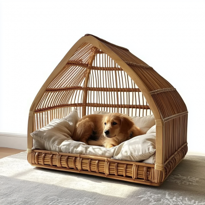Pet bed, wicker dog bed, cat bed, American-style retro solid wood animal house furniture, Teddy Bichon Frise dog mattress - Image 10