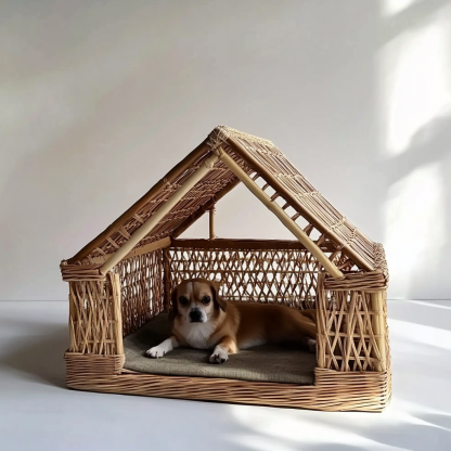 Pet bed, wicker dog bed, cat bed, American-style retro solid wood animal house furniture, Teddy Bichon Frise dog mattress - Image 9