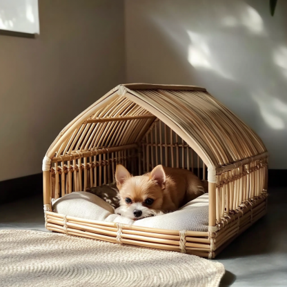 Pet bed, wicker dog bed, cat bed, American-style retro solid wood animal house furniture, Teddy Bichon Frise dog mattress - Image 8