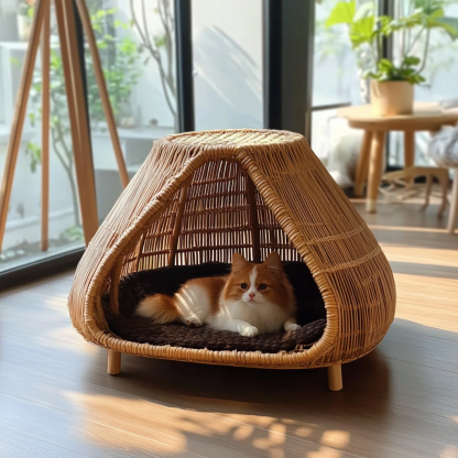 Pet bed, wicker dog bed, cat bed, American-style retro solid wood animal house furniture, Teddy Bichon Frise dog mattress - Image 11