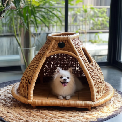 Pet bed, wicker dog bed, cat bed, American-style retro solid wood animal house furniture, Teddy Bichon Frise dog mattress - Image 10