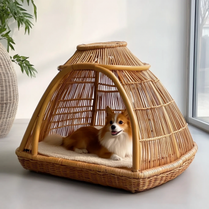 Pet bed, wicker dog bed, cat bed, American-style retro solid wood animal house furniture, Teddy Bichon Frise dog mattress - Image 9
