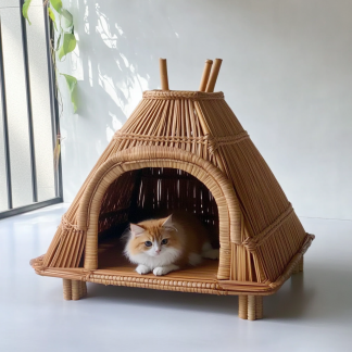 Pet bed, wicker dog bed, cat bed, American-style retro solid wood animal house furniture, Teddy Bichon Frise dog mattress