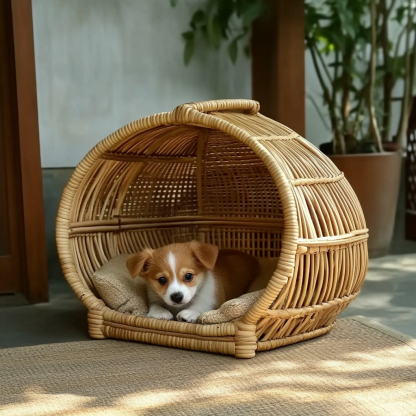 Pet bed, wicker dog bed, cat bed, American-style retro solid wood animal house furniture, Teddy Bichon Frise dog mattress - Image 7