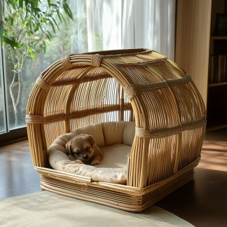 Pet bed, wicker dog bed, cat bed, American-style retro solid wood animal house furniture, Teddy Bichon Frise dog mattress