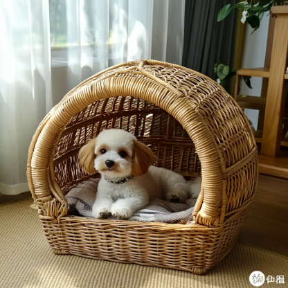 Pet bed, wicker dog bed, cat bed, American-style retro solid wood animal house furniture, Teddy Bichon Frise dog mattress - Image 2