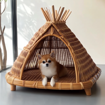 Pet bed, wicker dog bed, cat bed, American-style retro solid wood animal house furniture, Teddy Bichon Frise dog mattress - Image 5