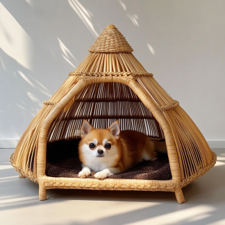 Pet bed, wicker dog bed, cat bed, American-style retro solid wood animal house furniture, Teddy Bichon Frise dog mattress