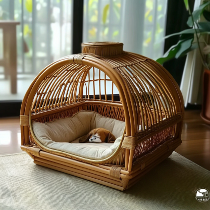 Pet bed, wicker dog bed, cat bed, American-style retro solid wood animal house furniture, Teddy Bichon Frise dog mattressv - Image 10