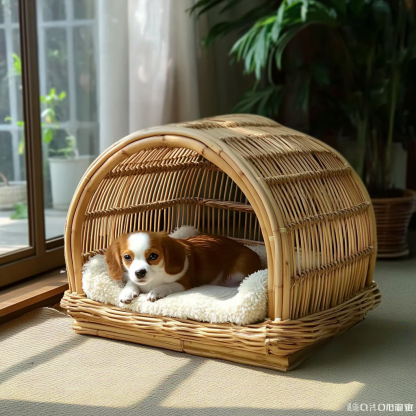 Pet bed, wicker dog bed, cat bed, American-style retro solid wood animal house furniture, Teddy Bichon Frise dog mattressv - Image 9