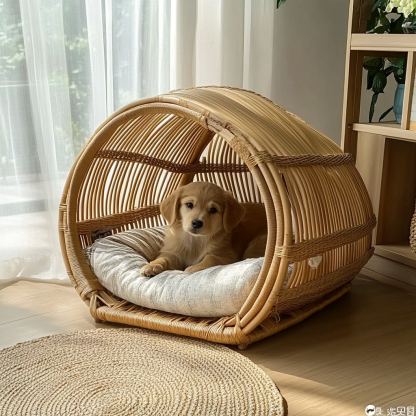 Pet bed, wicker dog bed, cat bed, American-style retro solid wood animal house furniture, Teddy Bichon Frise dog mattress - Image 11