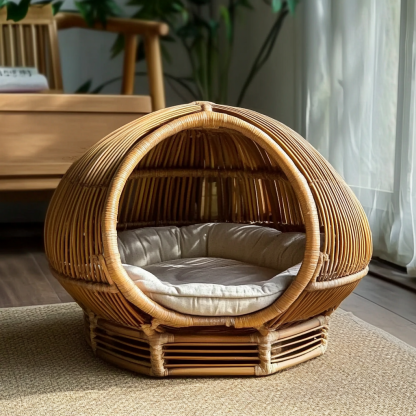 Pet bed, wicker dog bed, cat bed, American-style retro solid wood animal house furniture, Teddy Bichon Frise dog mattress - Image 10
