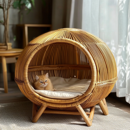 Pet bed, wicker dog bed, cat bed, American-style retro solid wood animal house furniture, Teddy Bichon Frise dog mattress - Image 9