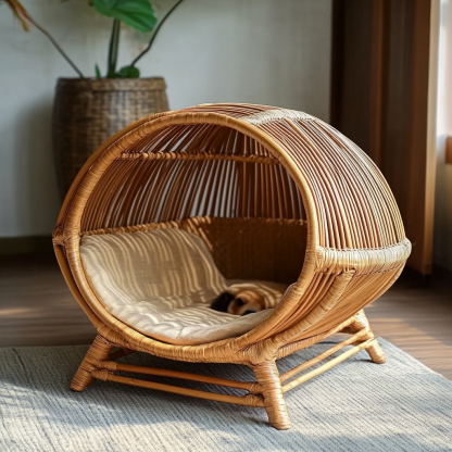 Pet bed, wicker dog bed, cat bed, American-style retro solid wood animal house furniture, Teddy Bichon Frise dog mattress - Image 8