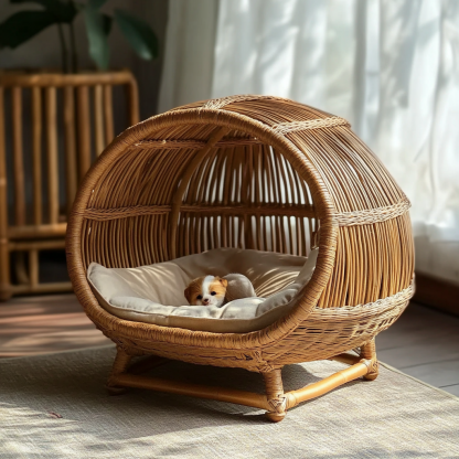 Pet bed, wicker dog bed, cat bed, American-style retro solid wood animal house furniture, Teddy Bichon Frise dog mattress - Image 7