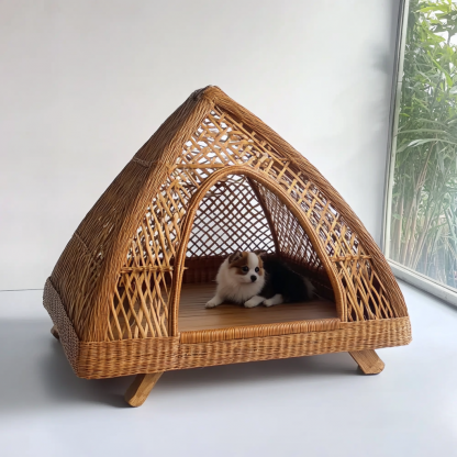 Pet bed, wicker dog bed, cat bed, American-style retro solid wood animal house furniture, Teddy Bichon Frise dog mattress - Image 7