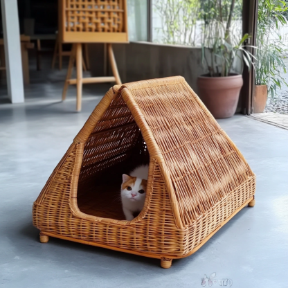 Pet bed, wicker dog bed, cat bed, American-style retro solid wood animal house furniture, Teddy Bichon Frise dog mattress - Image 6