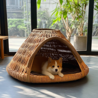 Pet bed, wicker dog bed, cat bed, American-style retro solid wood animal house furniture, Teddy Bichon Frise dog mattress