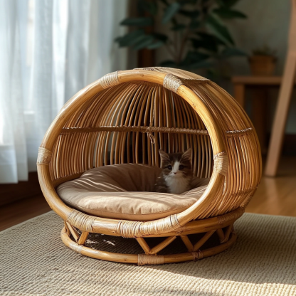 Pet bed, wicker dog bed, cat bed, American-style retro solid wood animal house furniture, Teddy Bichon Frise dog mattress - Image 6