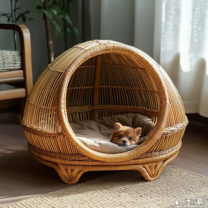Pet bed, wicker dog bed, cat bed, American-style retro solid wood animal house furniture, Teddy Bichon Frise dog mattress - Image 7