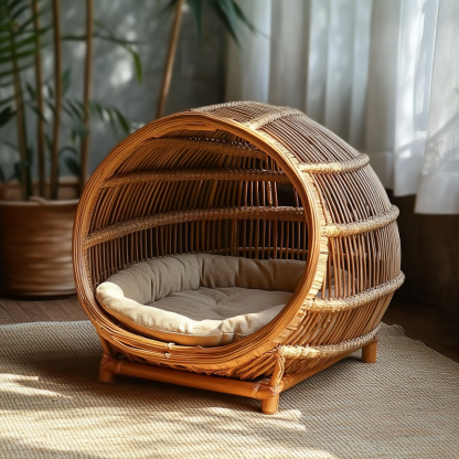Pet bed, wicker dog bed, cat bed, American-style retro solid wood animal house furniture, Teddy Bichon Frise dog mattress - Image 6