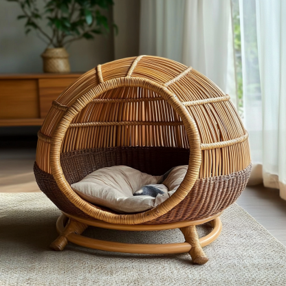 Pet bed, wicker dog bed, cat bed, American-style retro solid wood animal house furniture, Teddy Bichon Frise dog mattress - Image 11