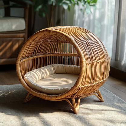 Pet bed, wicker dog bed, cat bed, American-style retro solid wood animal house furniture, Teddy Bichon Frise dog mattress - Image 10