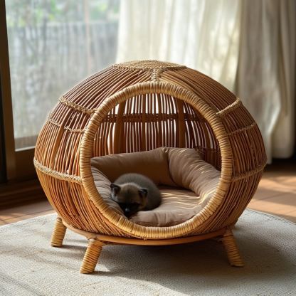 Pet bed, wicker dog bed, cat bed, American-style retro solid wood animal house furniture, Teddy Bichon Frise dog mattress - Image 9