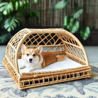 Pet bed, wicker dog bed, cat bed, American-style retro solid wood animal house furniture, Teddy Bichon Frise dog mattress - Image 11