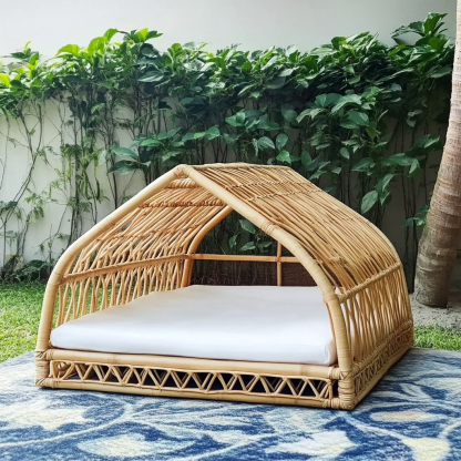 Pet bed, wicker dog bed, cat bed, American-style retro solid wood animal house furniture, Teddy Bichon Frise dog mattress - Image 10