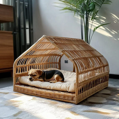 Pet bed, wicker dog bed, cat bed, American-style retro solid wood animal house furniture, Teddy Bichon Frise dog mattress - Image 11