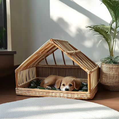 Pet bed, wicker dog bed, cat bed, American-style retro solid wood animal house furniture, Teddy Bichon Frise dog mattress - Image 10