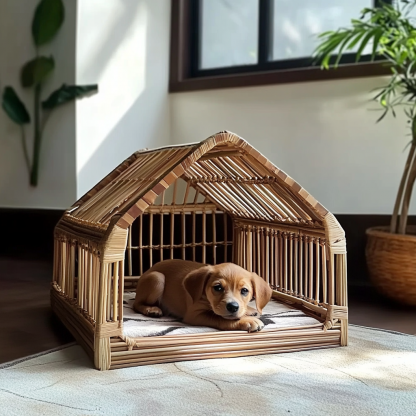 Pet bed, wicker dog bed, cat bed, American-style retro solid wood animal house furniture, Teddy Bichon Frise dog mattress - Image 9
