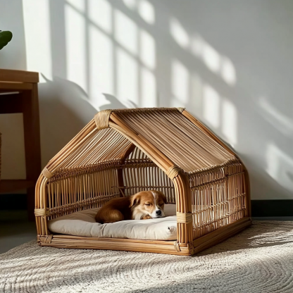 Pet bed, wicker dog bed, cat bed, American-style retro solid wood animal house furniture, Teddy Bichon Frise dog mattress - Image 8