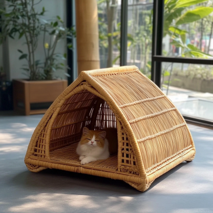 Pet bed, wicker dog bed, cat bed, American-style retro solid wood animal house furniture, Teddy Bichon Frise dog mattress - Image 11
