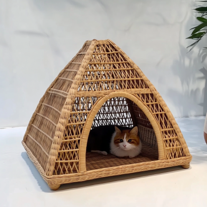 Pet bed, wicker dog bed, cat bed, American-style retro solid wood animal house furniture, Teddy Bichon Frise dog mattress - Image 10