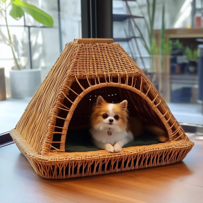 Pet bed, wicker dog bed, cat bed, American-style retro solid wood animal house furniture, Teddy Bichon Frise dog mattress - Image 9
