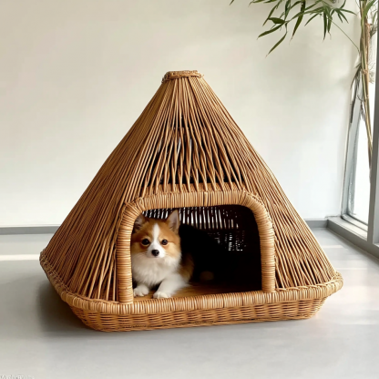 Pet bed, wicker dog bed, cat bed, American-style retro solid wood animal house furniture, Teddy Bichon Frise dog mattress - Image 8
