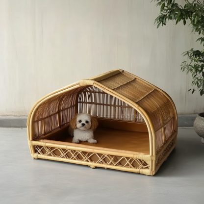 Pet bed, wicker dog bed, cat bed, American-style retro solid wood animal house furniture, Teddy Bichon Frise dog mattress - Image 8