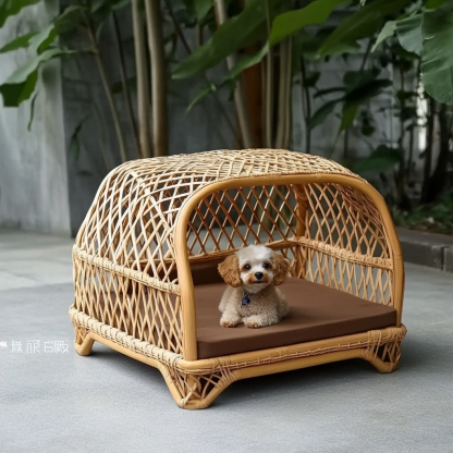 Pet bed, wicker dog bed, cat bed, American-style retro solid wood animal house furniture, Teddy Bichon Frise dog mattress - Image 7