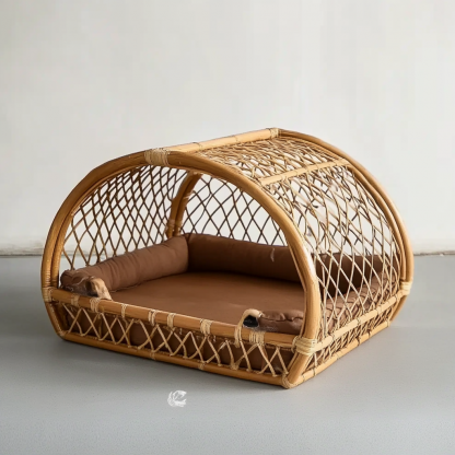 Pet bed, wicker dog bed, cat bed, American-style retro solid wood animal house furniture, Teddy Bichon Frise dog mattress - Image 6
