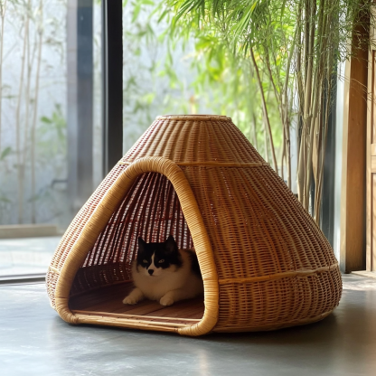 Pet bed, wicker dog bed, cat bed, American-style retro solid wood animal house furniture, Teddy Bichon Frise dog mattress - Image 9
