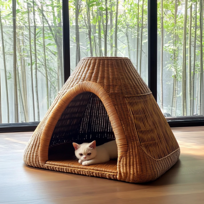 Pet bed, wicker dog bed, cat bed, American-style retro solid wood animal house furniture, Teddy Bichon Frise dog mattress - Image 8