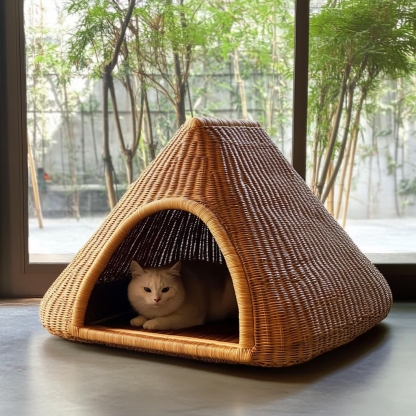 Pet bed, wicker dog bed, cat bed, American-style retro solid wood animal house furniture, Teddy Bichon Frise dog mattress - Image 6