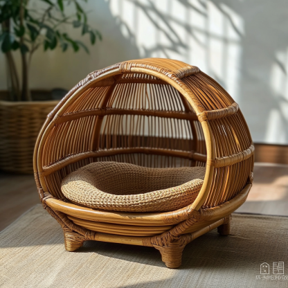Pet bed, wicker dog bed, cat bed, American-style retro solid wood animal house furniture, Teddy Bichon Frise dog mattress - Image 5