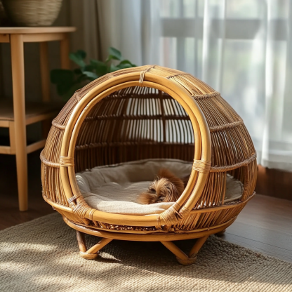 Pet bed, wicker dog bed, cat bed, American-style retro solid wood animal house furniture, Teddy Bichon Frise dog mattress - Image 4