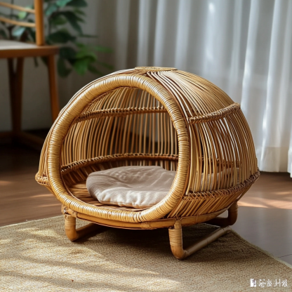 Pet bed, wicker dog bed, cat bed, American-style retro solid wood animal house furniture, Teddy Bichon Frise dog mattress - Image 3