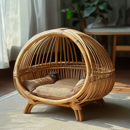 Pet bed, wicker dog bed, cat bed, American-style retro solid wood animal house furniture, Teddy Bichon Frise dog mattress - Image 5
